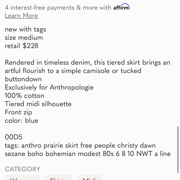 Othila- Anthropologie Navy Denim Midi Skirt - Picture 8 of 9